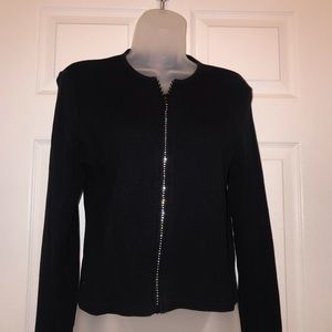 Black 100% Cotton bling stone zip up top sz L